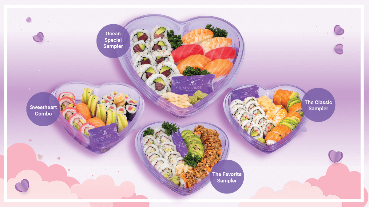 Sushi platters in the shape of hearts